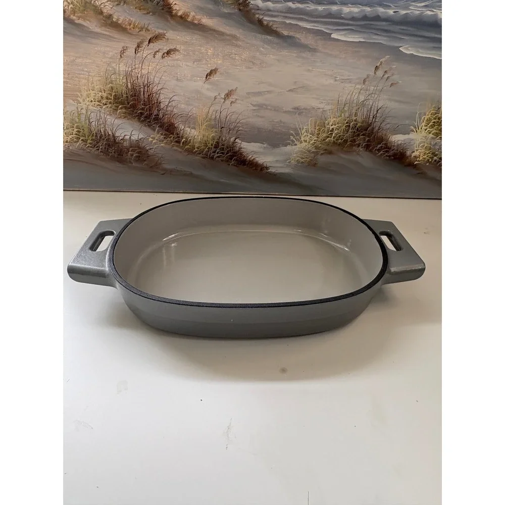 Pampered Chef Gray Enameled Cast Iron Baker 2-qt 2-L Oval Casserole Dish 100247